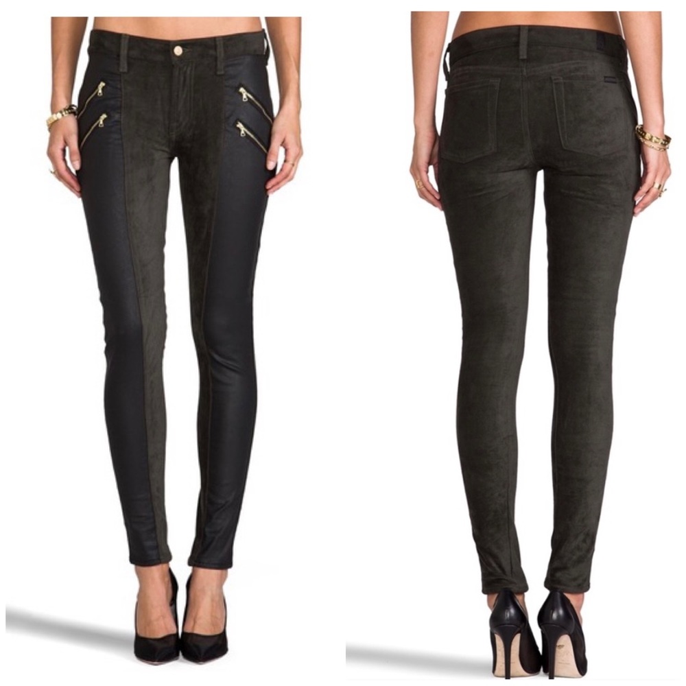 7FAMK Double Zip Sueded Skinny in Juniper Green